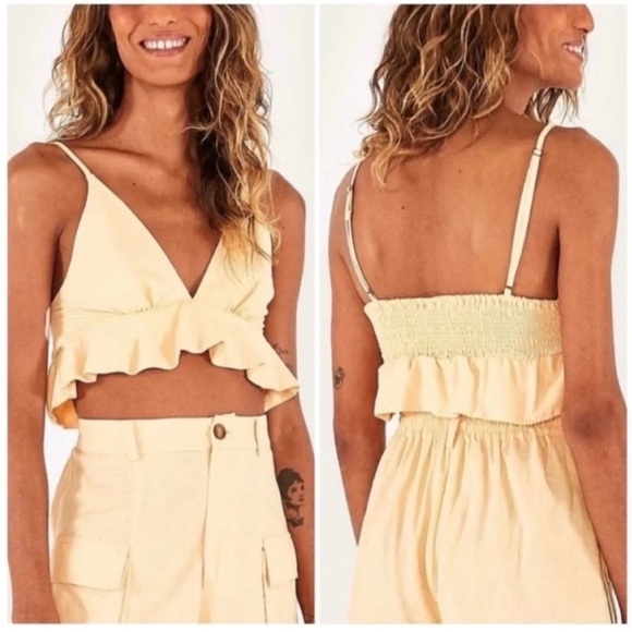 Farm Rio Ruffle Linen Blend Crop Top - Picture 1 of 5